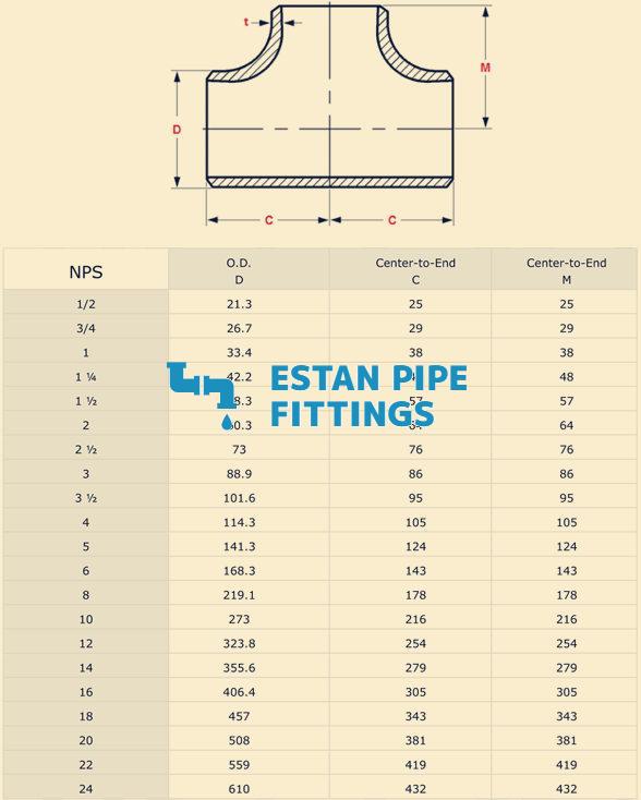 buttweld ASME Tee Dimensions